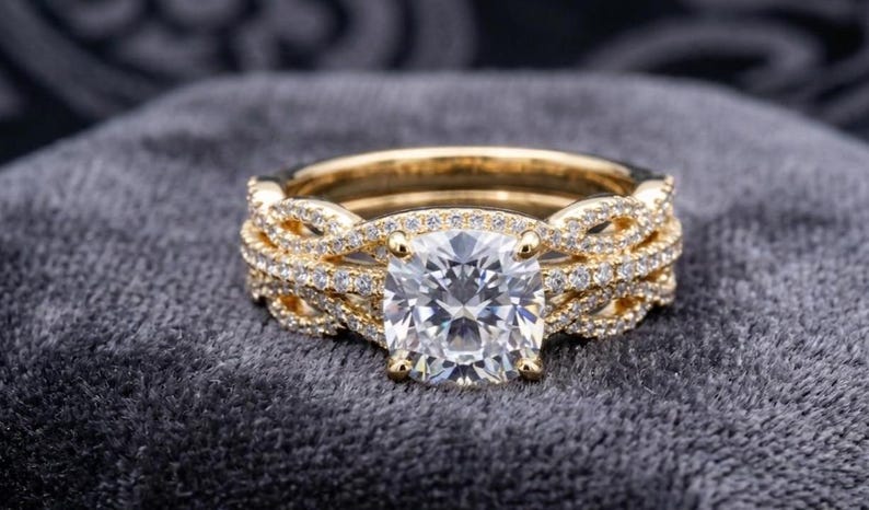 Bridal Ring Set — Cushion Cut Moissanite Infinity Swirl, Rose Gold Finish, 925 Sterling Silver (2-Piece)