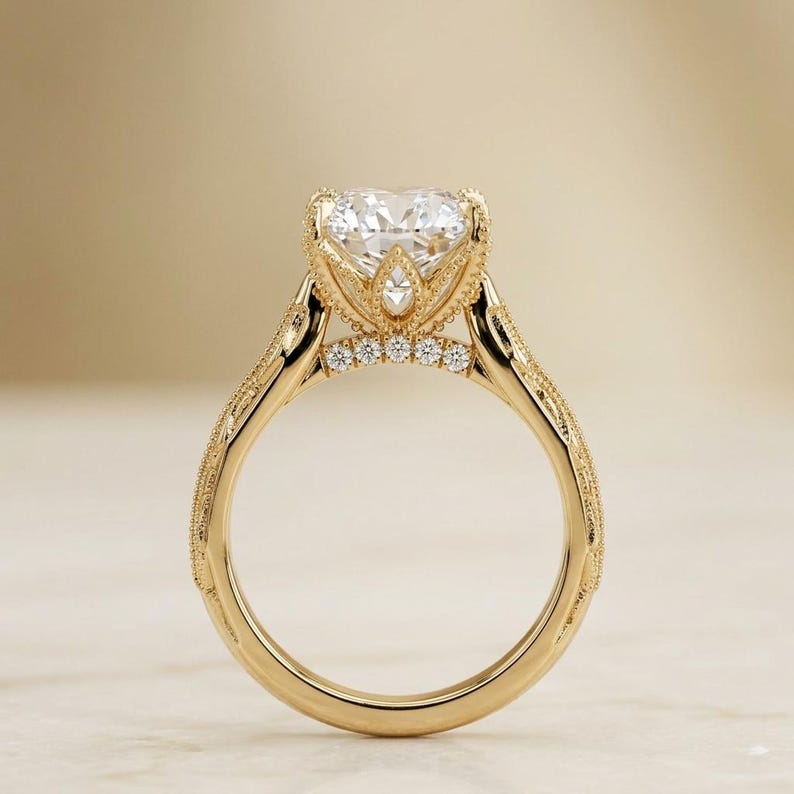Bridal Trio Ring Set - Vintage Floral Diamond, Yellow Gold Finish - view 5