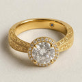 Bridal Ring Set — Vintage Floral Engraved Moissanite with Blue Sapphire Detail, Yellow Gold Finish, 925 Sterling Silver (2-Piece)