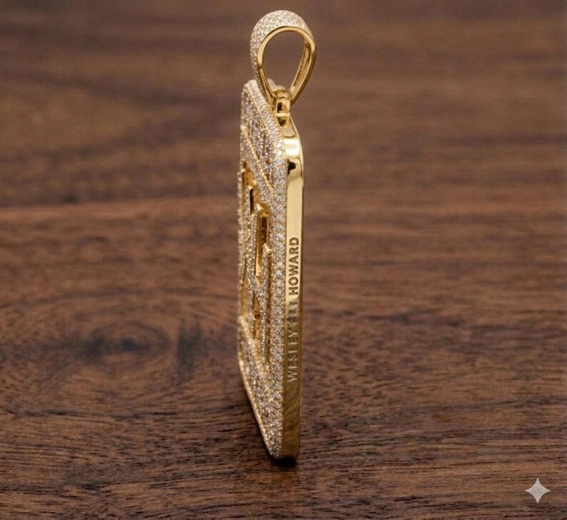 Hip Hop Pendant — Custom Logo Letter Car Tag Pendant, Yellow Gold Finish, 925 Sterling Silver