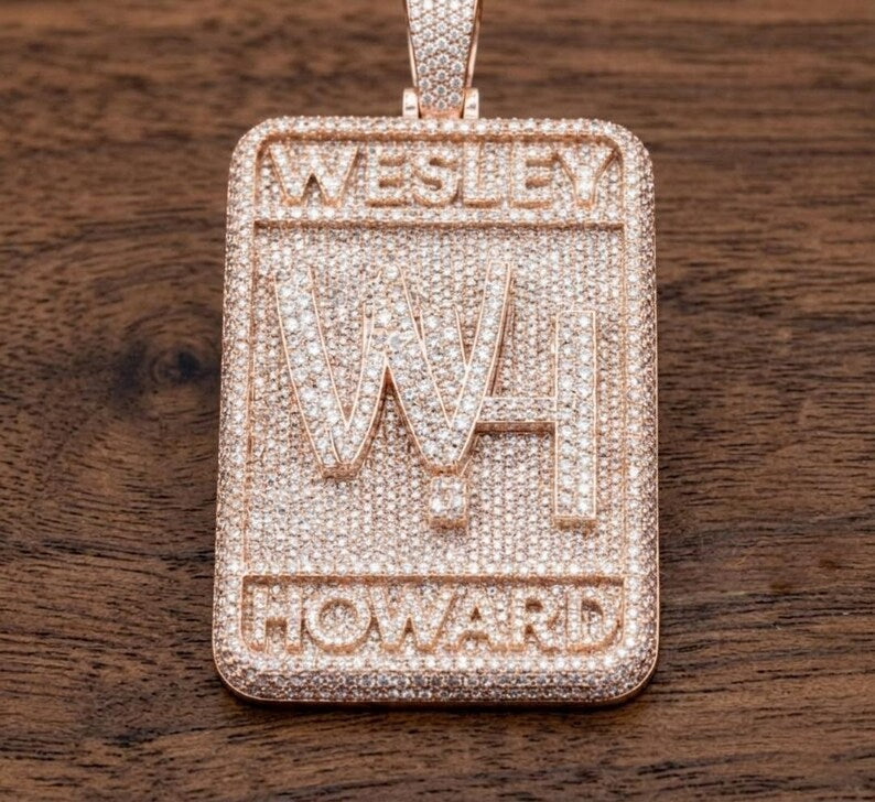 Hip Hop Pendant — Custom Logo Letter Car Tag Pendant, Yellow Gold Finish, 925 Sterling Silver