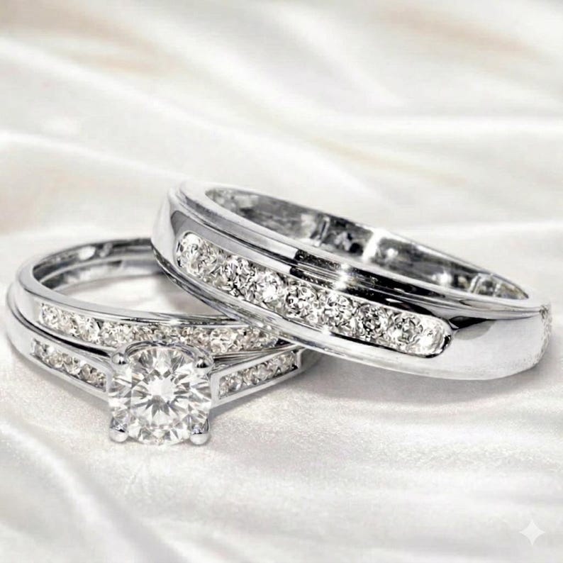 Bridal Ring Set — Round Cut Moissanite, Yellow Gold Finish, 925 Sterling Silver (2-Piece)