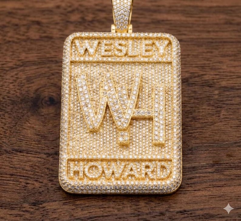 Hip Hop Pendant — Custom Logo Letter Car Tag Pendant, Yellow Gold Finish, 925 Sterling Silver