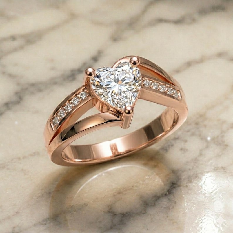Rose Gold Fn Heart Shape Ring For Women Engagement Ring Ladies Wedding Ring 925 Silver