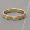 Vintage Yellow Gold Plated Stacking Wedding band Full eternity Carved Filigree Moissanite Bridal ring Promise Milgrain ring