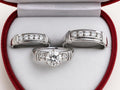 Bridal Trio Ring Set — Bride and Groom Diamond, White Gold Finish - view 1