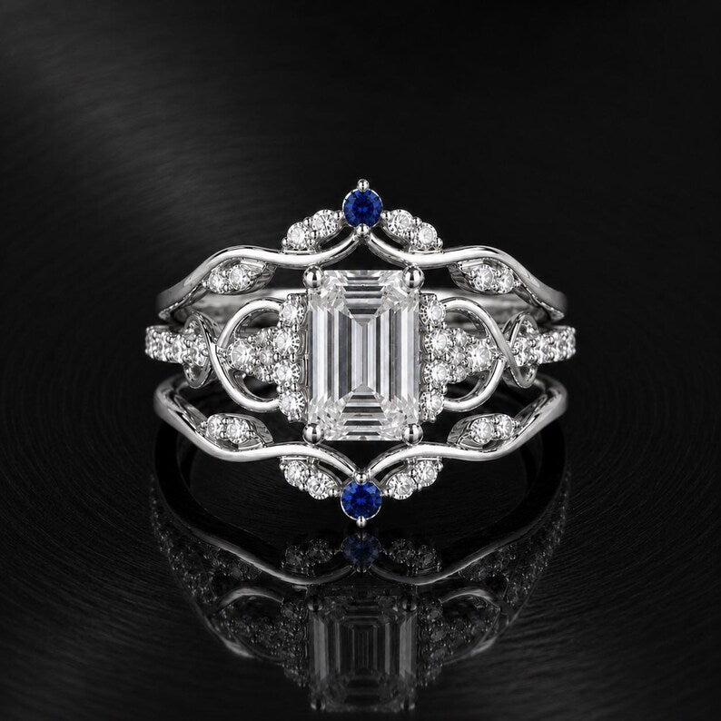Bridal Ring Set — Emerald Cut Moissanite