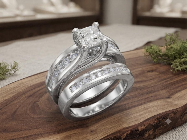 Bridal Ring Set — Princess Cut Moissanite