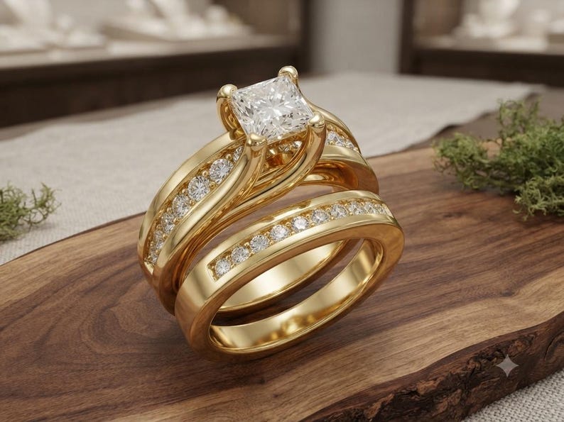Bridal Ring Set — Princess Cut Moissanite