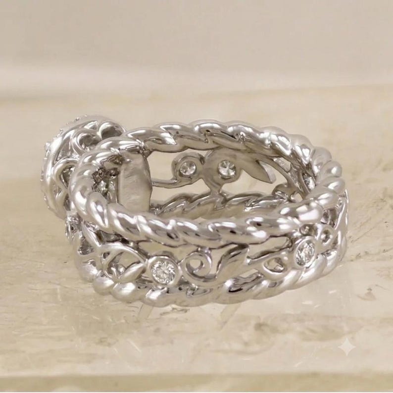Engagement Ring — Vintage Round Moissanite, White Gold Finish, 925 Sterling Silver