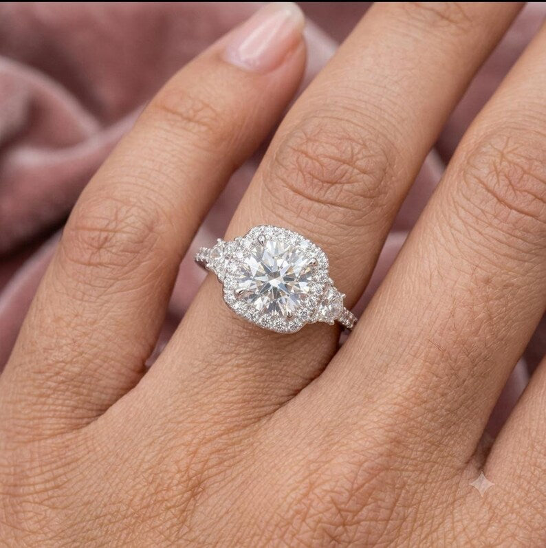 Bridal Ring Set — Round Cut Solitaire Diamond, White Gold Finish, 925 Sterling Silver (2-Piece)