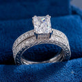 Bridal Ring Set — Vintage Emerald Cut Moissanite, White Gold Finish, 925 Sterling Silver (2-Piece)