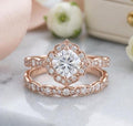 Cushion Cut Moissanite Diamond Engagement Ring and Art Deco Band in 14k Yellow Gold Finish 925 Silver Bridal Ring Set Women Band Ring