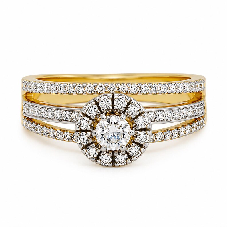 Solitaire Engagement Ring For Her,  Women's Wedding Ring In Diamond,  Gold Plated Bridal Ring, Moissanite Jewelry
