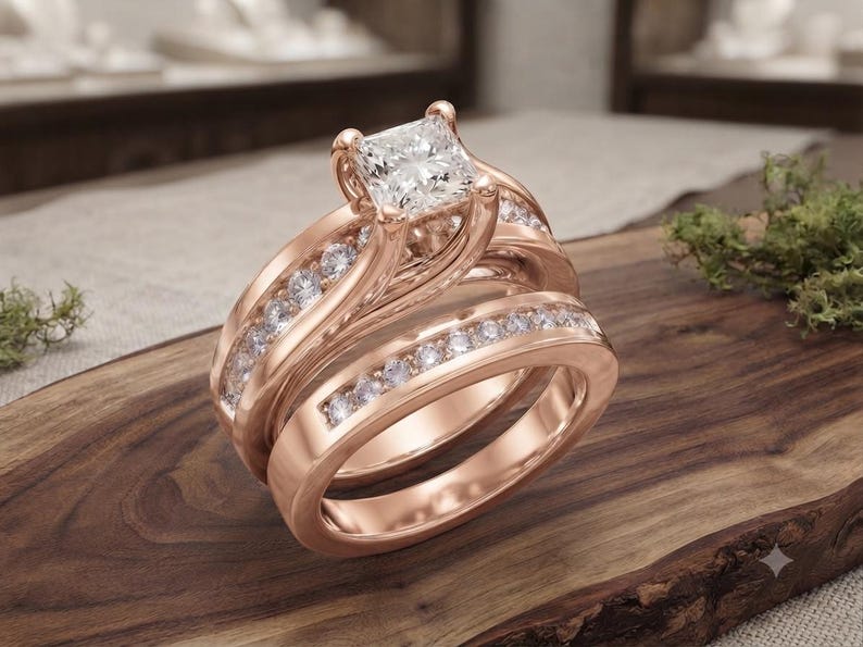 Bridal Ring Set — Princess Cut Moissanite