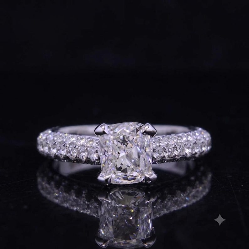 Cushion Cut Diamond Wedding Women's Moissanite Ring 14K White Gold Finish 925 Sterling Silver Engagement Band Ring, Bridal Ring For Her