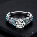 14K White Gold Finish Ring Women Engagement Wedding Ring 925 Sterling Silver White Diamond & Aqua Blue Ring