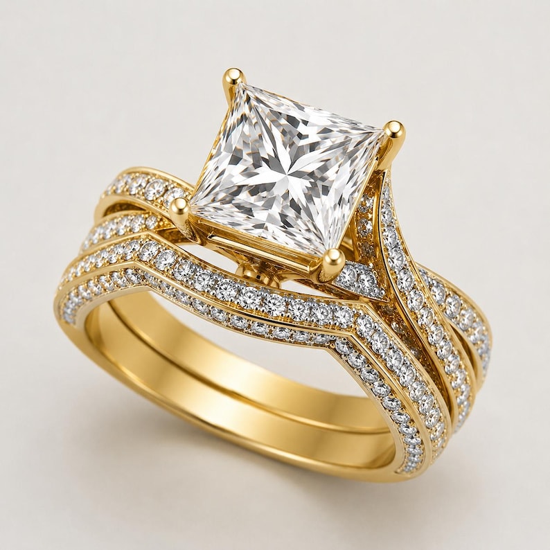 Bridal Ring Set — Pink Sapphire Princess Cut, White Gold Finish, 925 Sterling Silver (2-Piece)