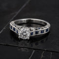 Women's Engagement Ring Round Cut Diamond Bridal Ring 925 Silver ring 14K White Gold Finish Blue Topaz  Wedding Band Ring