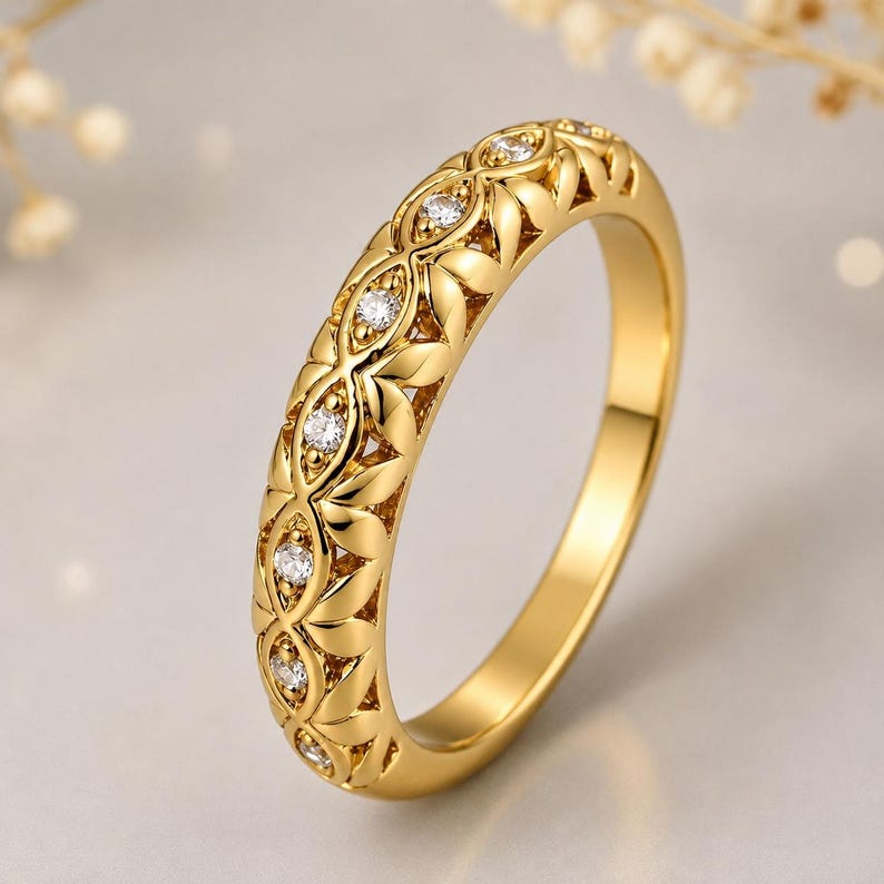 Bridal Ring Set — Filigree Leaf-Motif Couple Bands