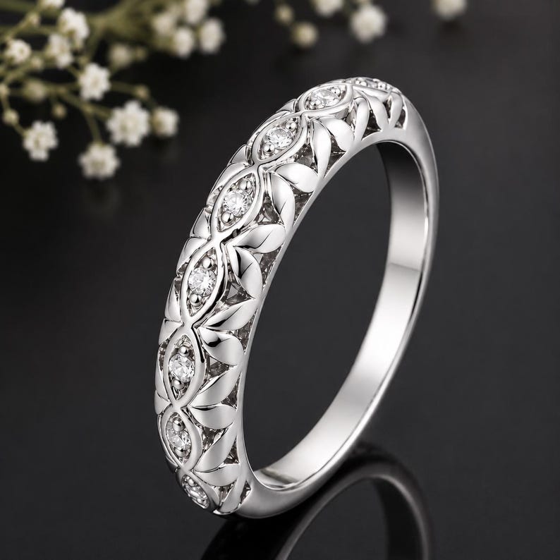Bridal Ring Set — Filigree Leaf-Motif Couple Bands