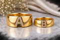 His & Her Matching Wedding Band Diamonds 14K Yellow Gold Finish Engagement Ring