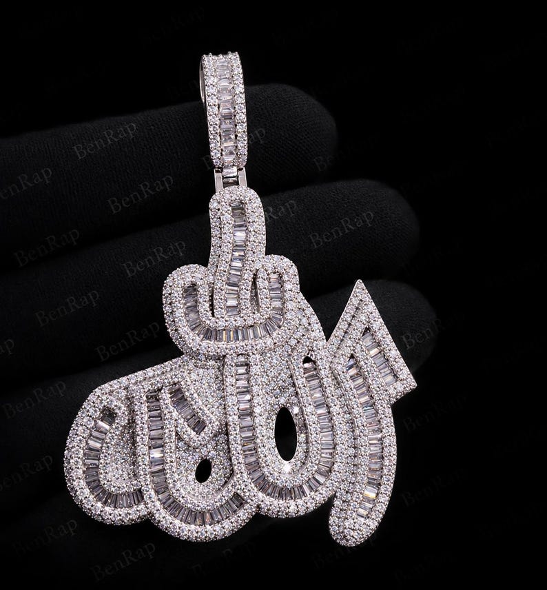 Hip Hop Pendant — Custom Arabic Calligraphy Allah Pendant, Yellow Gold Finish, 925 Sterling Silver