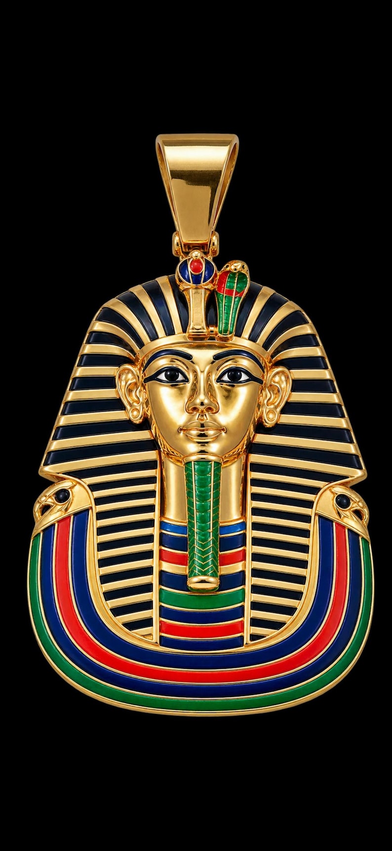 Hip Hop Pendant — Egyptian Pharaoh King Tut Face Pendant, Yellow Gold Finish, 925 Sterling Silver