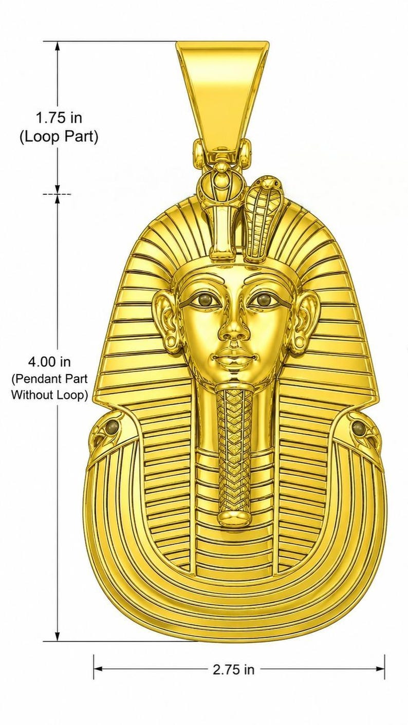 Hip Hop Pendant — Egyptian Pharaoh King Tut Face Pendant, Yellow Gold Finish, 925 Sterling Silver