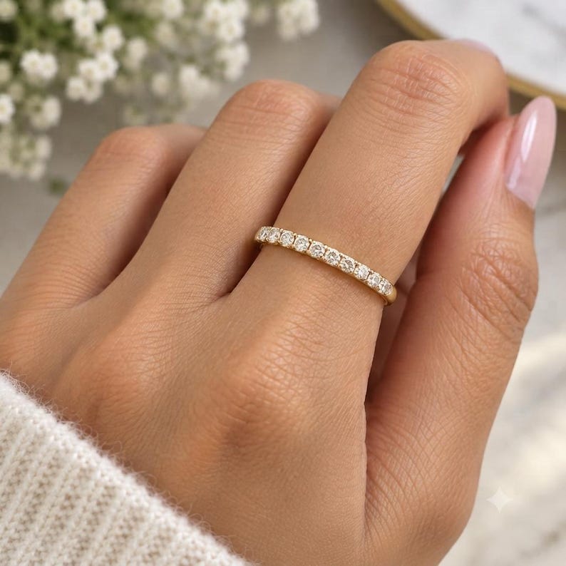 Bridal Ring Set — Micro Pave Half Eternity, White Gold Finish, 925 Sterling Silver (2-Piece)