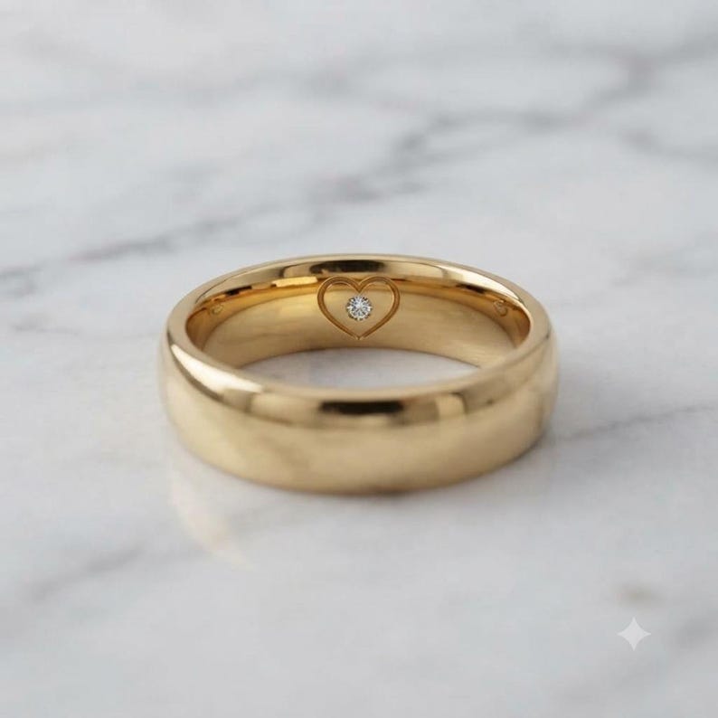 Couple's Dome Wedding Band Set, 14K Yellow Gold Finish