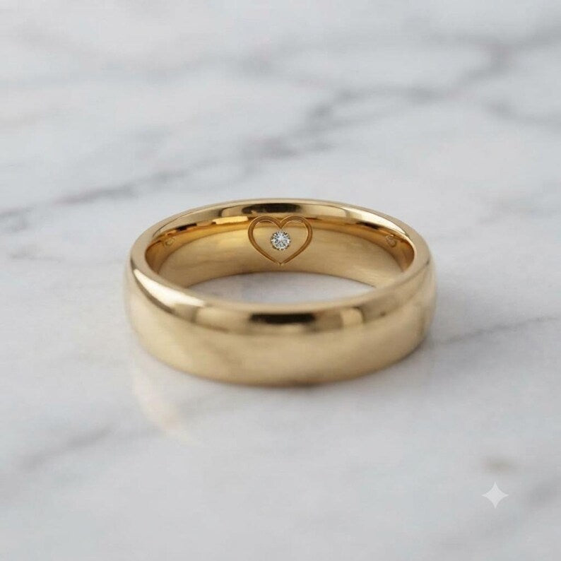 Bridal Ring Set — Dome Shape Plain Band, Yellow Gold Plated Finish, 925 Sterling Silver (2-Piece)