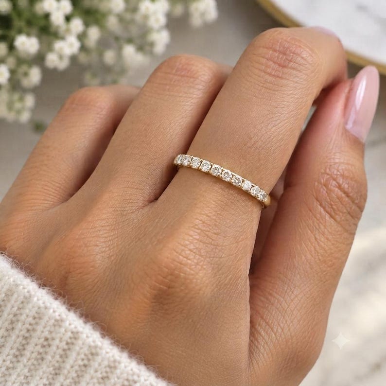 Bridal Ring Set — Micro Pave Half Eternity, White Gold Finish, 925 Sterling Silver (2-Piece)