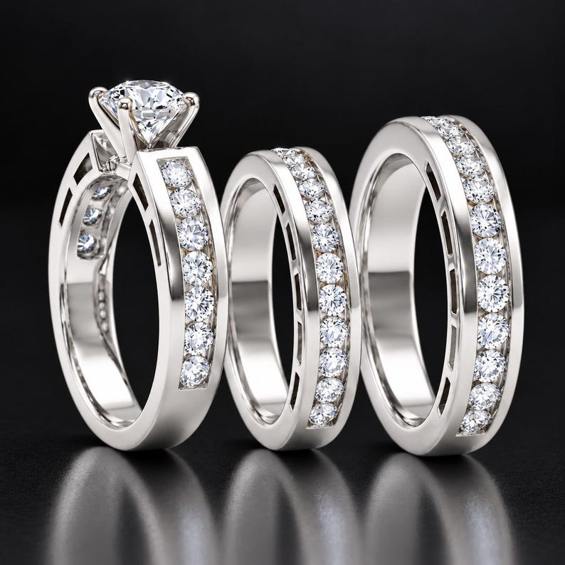 Bridal Trio Ring Set - Diamond, 14K Yellow Gold Finish