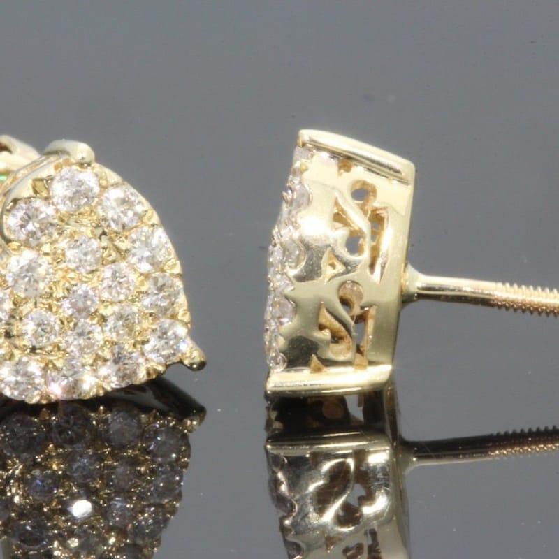Real Moissanite Heart Solid 14K Yellow Gold Finish Stud Screw-Back Earrings LOVE, Special Gift for her, Heart Shaped Diamond Earring