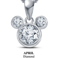 Sterling Silver Mickey Mouse Diamond Pendant, April Birthstone