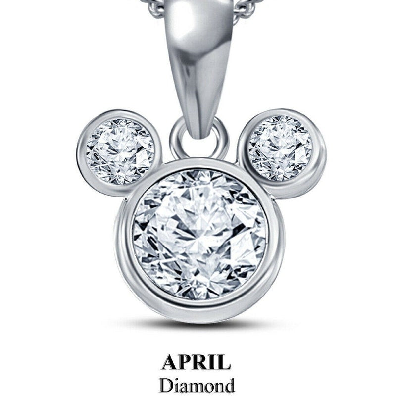 Sterling Silver Mickey Mouse Diamond Pendant, April Birthstone