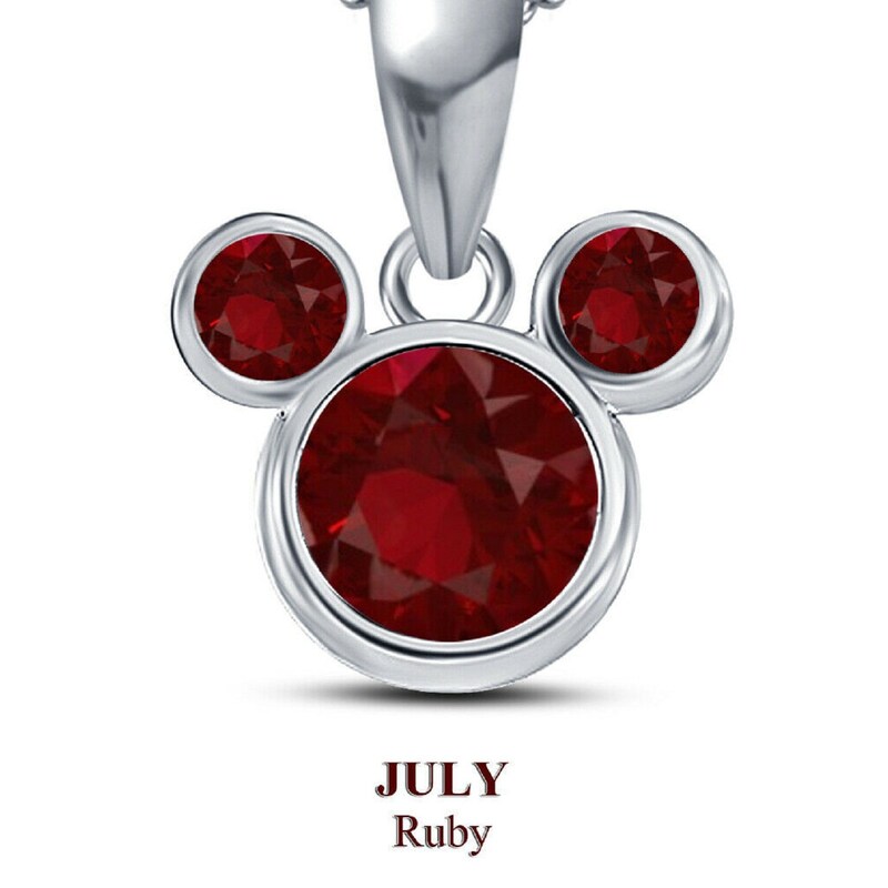 Disney Pendant, Mickey Mouse July Birthstone Pendant, Teenage Jewelry, Ruby Gemstone 925 Sterling Silver Pendant, Christmas Birthday Gift