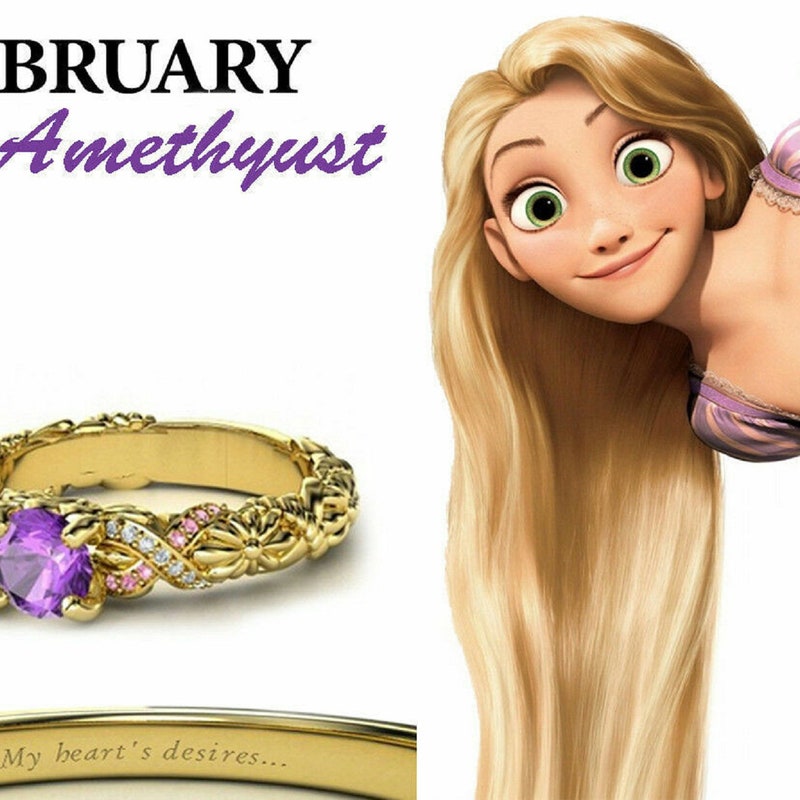 FEBRUARY Amethyst Birthstone Engagement Ring Sterling Silver, Fashion Ring For women, Women's 14K Yellow Gold Finish Ring