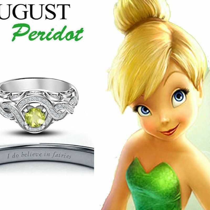 AUGUST Peridot Birthstone Engagement Ring/ Women's 14K White Gold Finish Ring/ 925 Sterling Silver Party Wear Ring/ All Size