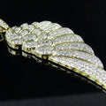 Solid 10k Yellow Gold Plated Single Angel Wing Diamond 2.25 inch Pendant 925 Sterling Silver
