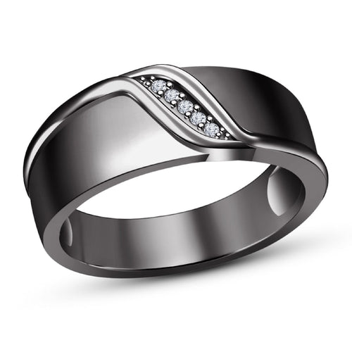 10K Black Gold Finish Men's Wedding Engagement Diamond /Moissanite Fancy Ring, 925 Sterling Silver