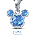 Cute & Elegant Tiny Teenager's Jewelry/ Most Selling 925 Sterling Silver Mickey Mouse March Aquamarine Birthstone Pendant/ Valentine's Gift