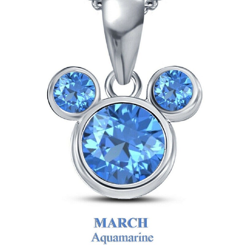 Cute & Elegant Tiny Teenager's Jewelry/ Most Selling 925 Sterling Silver Mickey Mouse March Aquamarine Birthstone Pendant/ Valentine's Gift