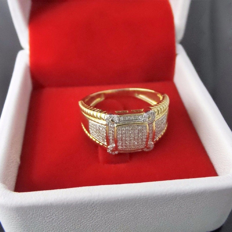 Men's Engagement Ring, 14K Yellow Gold Finish Moissanite Men's Ring, Wedding Pinky Ring For Groom, Men's Jewelry, Available Ring Size 7-14