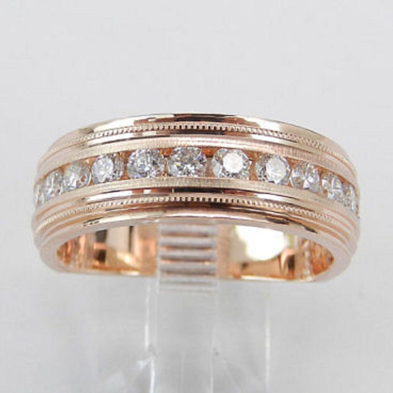 14K Rose Gold Finish 2Ct Groom's Engagement Diamond Ring/ Men's Round Moissanite Band Ring/ Wedding Pinky Band Ring For Men's