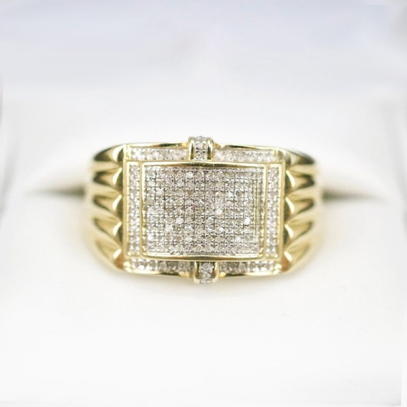 925 Sterling Silver Moissanite Ring For Gents, 14K Yellow Gold Finish Men's Custom Square Shape Pinky Ring, Valentine's Day Gift