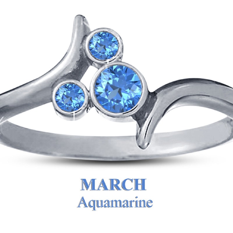 Teenage Ring, Gift for Daughter, White Gold Finish Aquamarine March Birthstone Ring 925 Sterling Silver