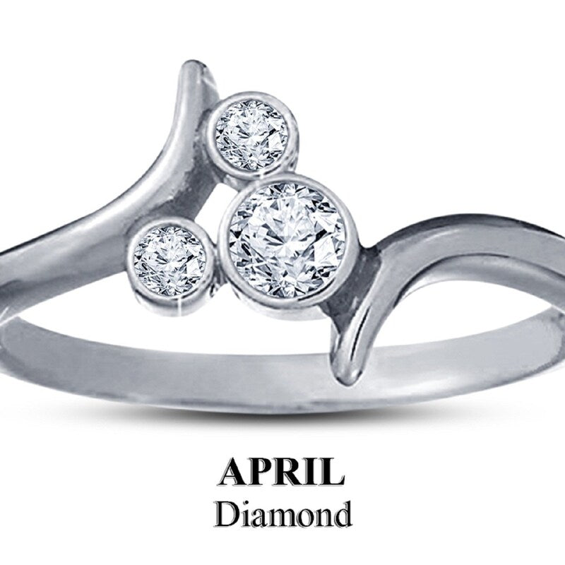 Fashion ring, 925 Sterling Silver April Diamond Birthstone Ring 14k White Gold Finish, Birth Stone Ring