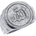 Men's 14K White Gold Over Islamic Allah Moissanite Pinky Presidential Ring 925 Silver, Ramadan Gift